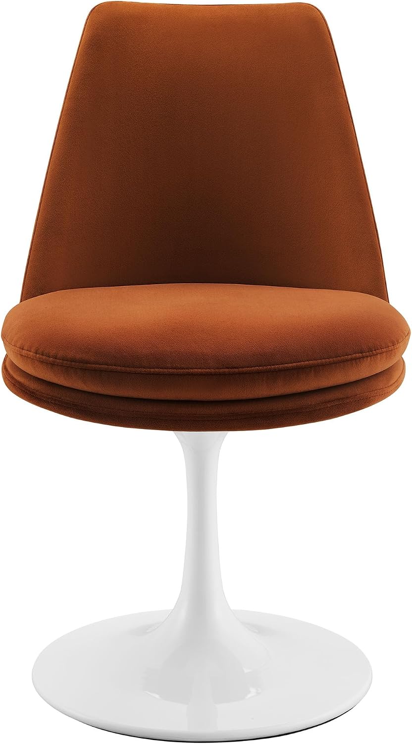 Modway Lippa Velvet Swivel Dining Side Chair in White Rust - Armless Accent Chair with Stain-Resistant Performance Velvet Upholstery - 360° Rotating Office Chair