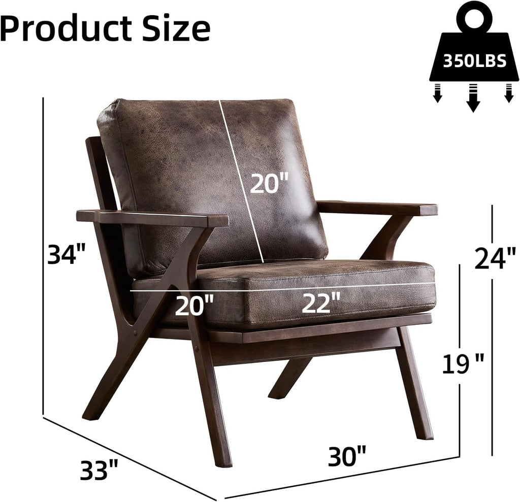 INZOY Mid-Century Modern Accent Chair Set of 2, Breathable PU Leather Living Room Chair and Soft Thick Padded Armchair for Living Room Bedroom Reception with Removable Upholstered Cushions, Dark Grey