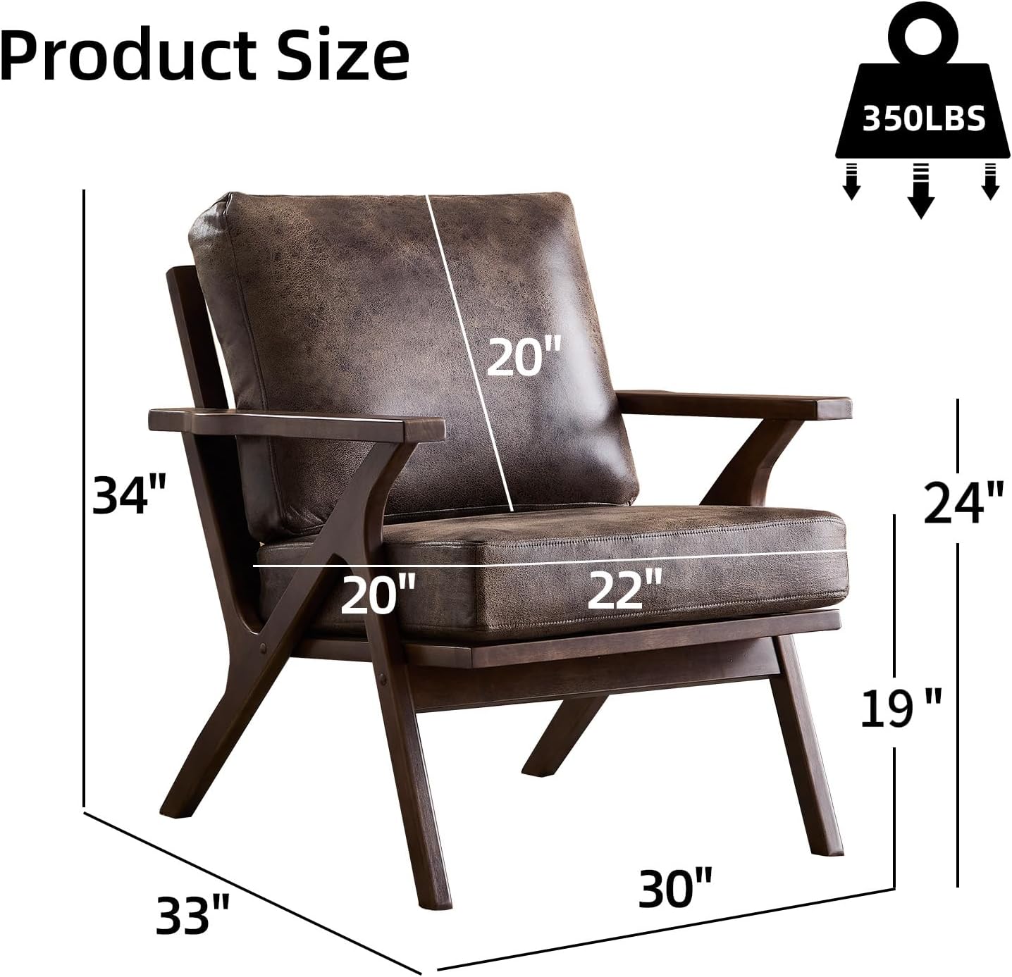 INZOY Mid-Century Modern Accent Chair with Wood Frame, PU Leather Living Room Chair and Soft Thick Padded Armchair for Living Room Bedroom Reception with Removable Upholstered Cushions, Dark Grey