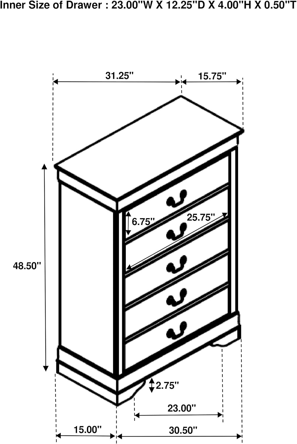 Coaster Home Furnishings - Louis Philippe - Wood - 5-Drawer Chest with Bail Handles, Molded Trim and Bracket Feet - Traditional - Bedroom - White - 202445