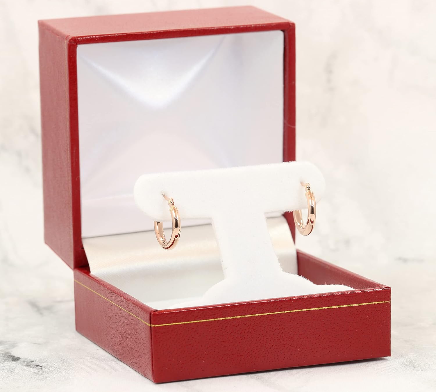 14K Rose Gold Classic Shiny Polished Round Hoop Earrings, 2mm tube