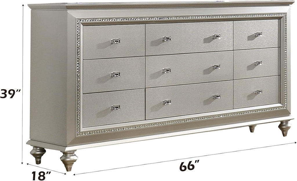 Acme Kaitlyn Rectangular Wood 9-Drawer Dresser with in Champagne White