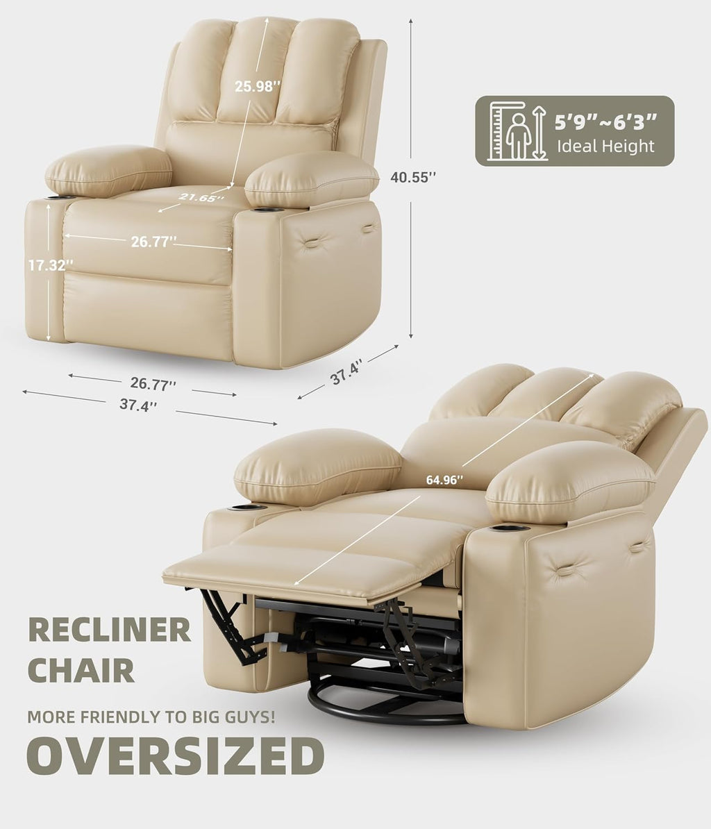 GarveeHome Recliner Chairs, Classic Manual Leather Recliner, Home Theater Seating with Lumbar & Arms Support for Living Room, Bedroom and Nursery (Beige-27)