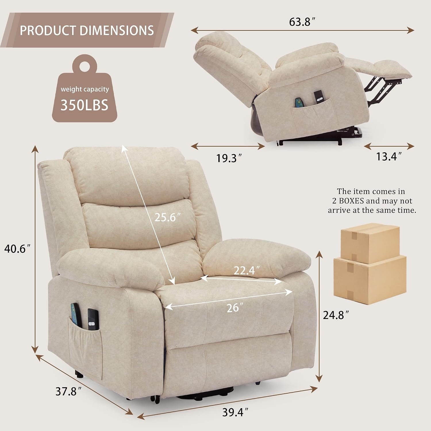 Korser Oversized Power Lift Recliner for Elderly, Extra Wide Electric Recliner Chairs with Massage and Heat, Reclining Chair with Side Pockets, Recliner for Living Room (Cashmere, Khaki)