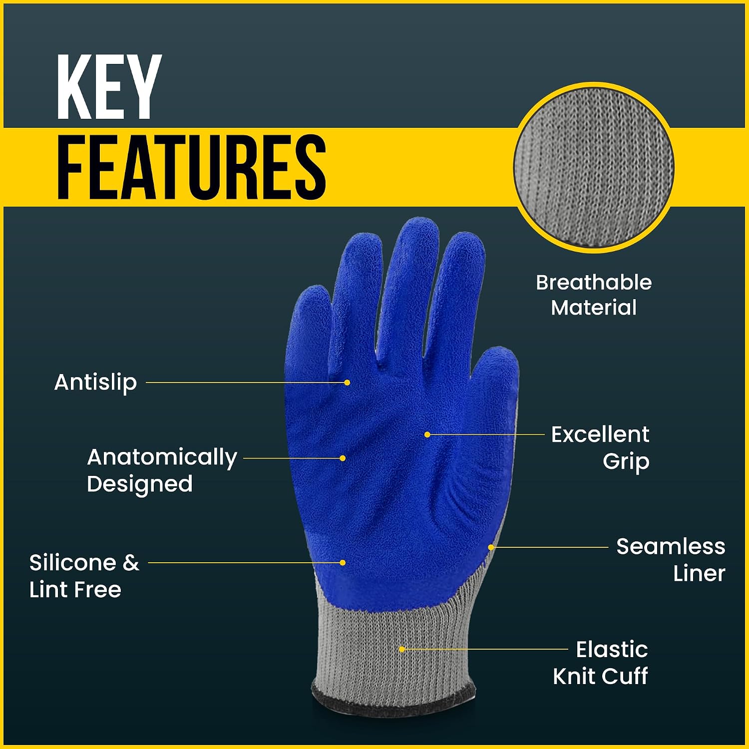 120 Pairs Blue Latex Coated, Gardening Gloves, Work Gloves, Double dipped, Textured Grip Gloves