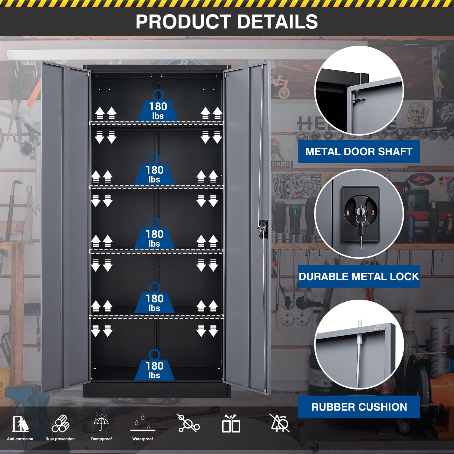 Fesbos 71' Tall Metal Storage Cabinet- Steel File Cabinets with Lockable Doors and Adjustable Shelves-Black&Gray Steel Storage Cabinet for Home,Kitchen, School, Office, Garage