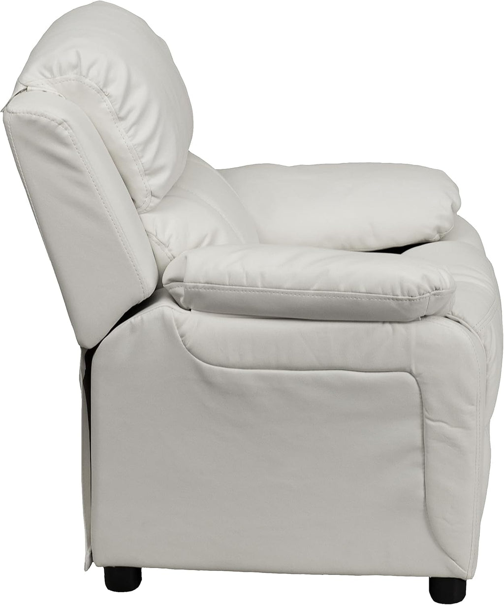 Flash Furniture Charlie Vinyl Kids Recliner with Flip-Up Storage Arms and Safety Recline, Contemporary Reclining Chair for Kids, Supports up to 90 lbs., White