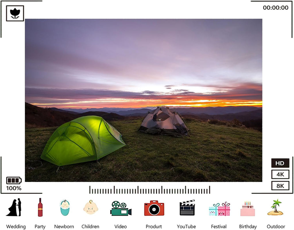 Trykid 20x10ft Green Tents Sunset Backdrop Mountain Camping Scenery Photography Background Outdoor Adventure Shoot Tapestry Party Decoration Photo Studio Prop Fabric