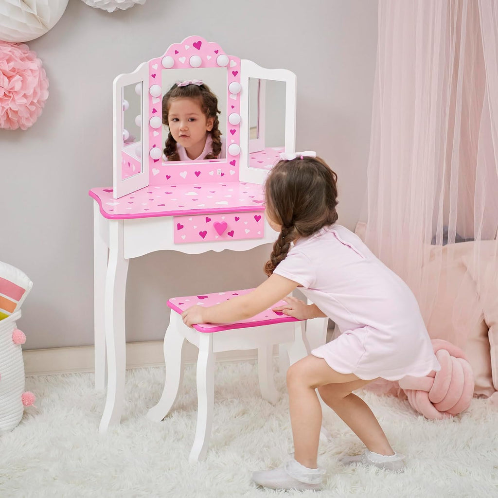 Teamson Kids - Sweethearts Print Gisele Medium Vanity - White/Pink