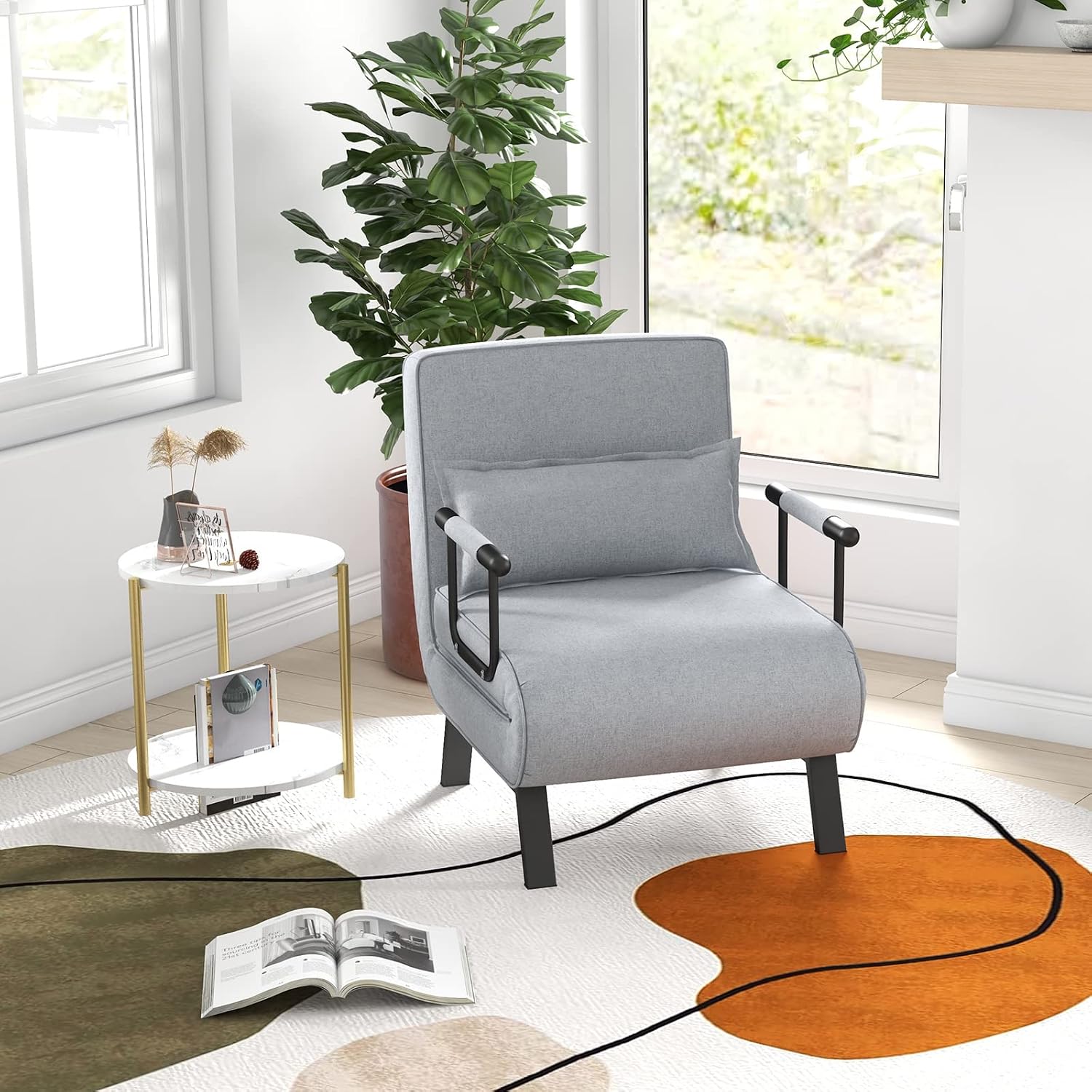 KOMFOTT Convertible Sleeper Chair Bed, 4-in-1 Folding Sofa Bed with 6-Position Adjustable Backrest, Upholstered Chaise Lounge with Removable Pillow, Leisure Recliner Lounge Couch for Home Office