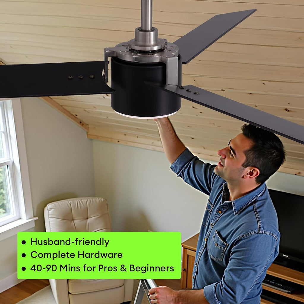 56 Inch Black Ceiling Fans with Lights, Reversible Quiet DC Motor, Modern Ceiling Fan with Light and Remote, Indoor/Outdoor Use