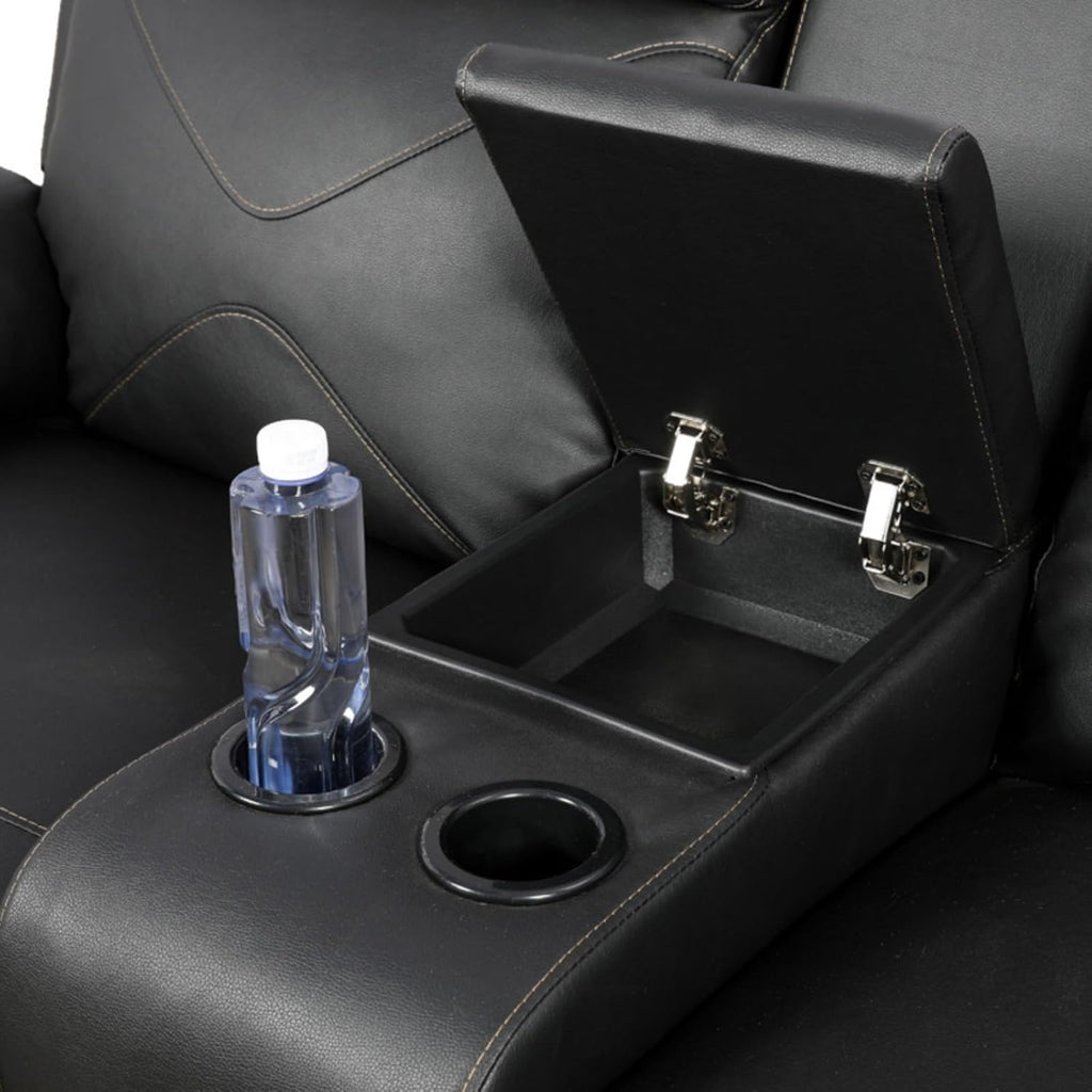 Leather Manual Recliner Sofa Set, Adjustable Backrest Reclining Loveseat Sofa with Storage Console & Cup Holders, Recliner Chair for House, Home Theater, Black