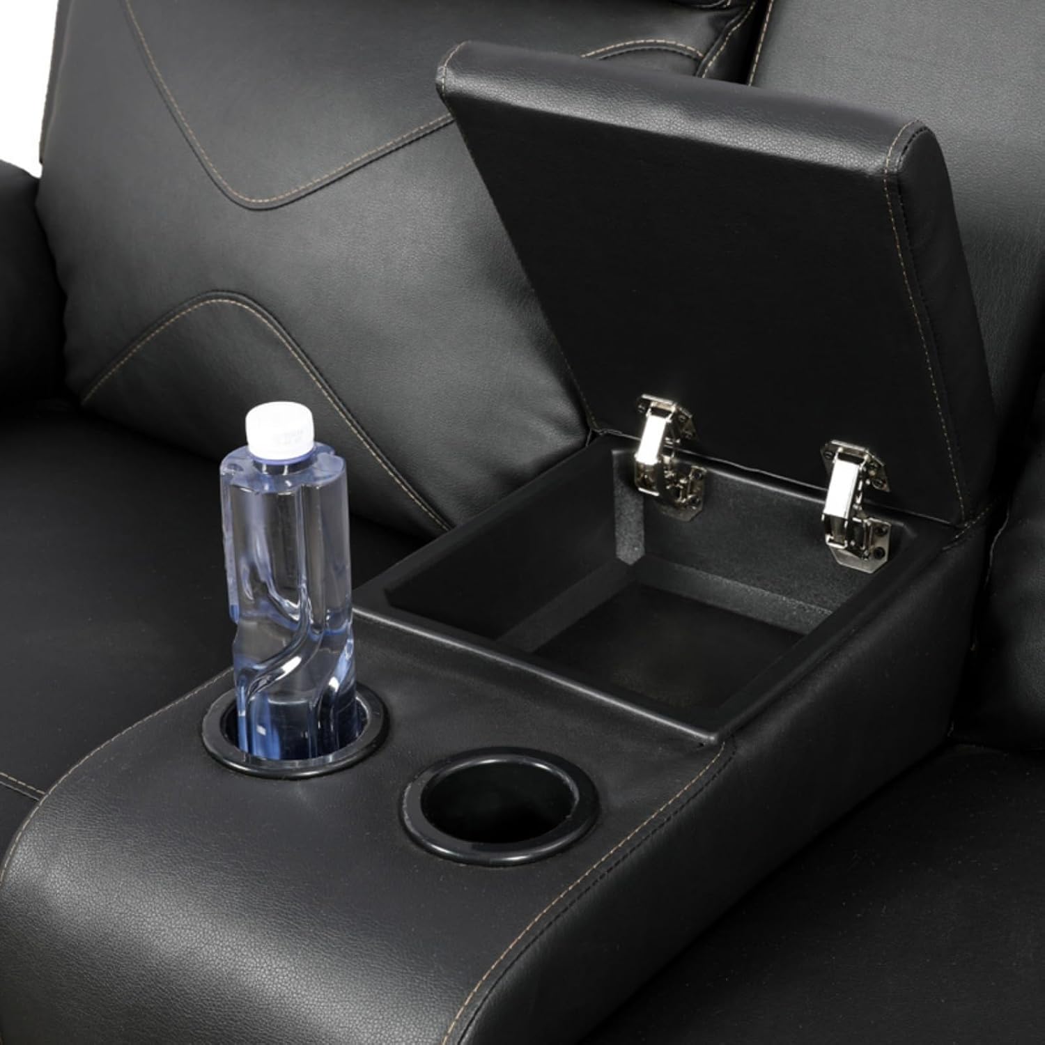 Leather Manual Recliner Sofa Set, Adjustable Backrest Reclining Loveseat Sofa with Storage Console & Cup Holders, Recliner Chair for House, Home Theater, Black