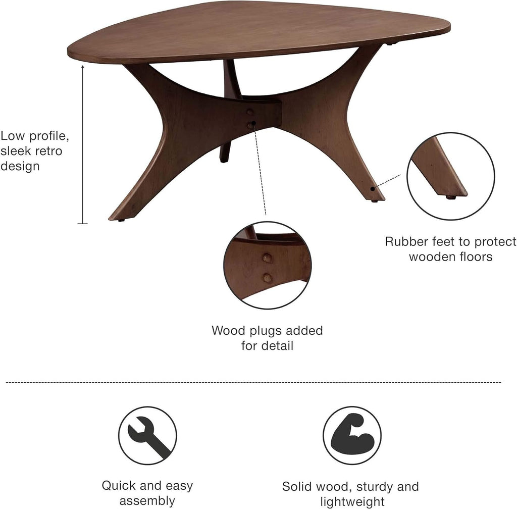 INK+IVY Blaze Triangle Wood Coffee Table Plywood with Wood Veneer Legs, Mid-Century Modern, Easy Assembly, Accent Furniture For Living Room, Minimalist Décor, Brown