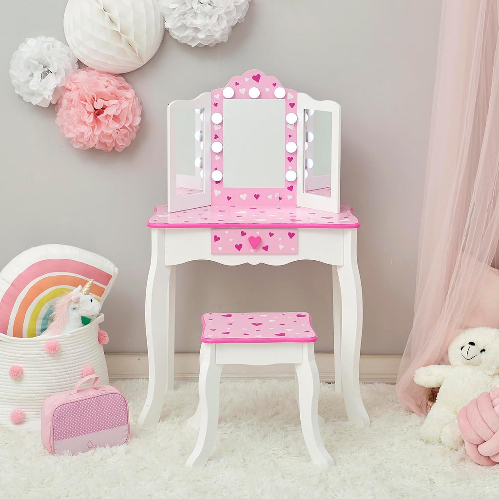 Teamson Kids - Sweethearts Print Gisele Medium Vanity - White/Pink