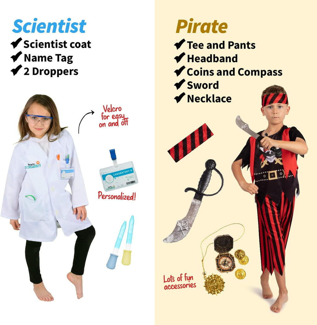Born Toys 3-in-1 and 6-in-1 Kids' Dress Up & Pretend Play - Kids Costumes for Boys & Girls Ages 3-7 Washable Toddler Dress up Clothes w/Storage Box