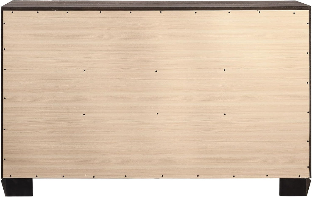 Coaster Home Furnishings - Kauffman - Engineered Wood - 6-Drawer Dresser with Transitional Style, Chrome Bar Pulls, Rectangular Structure, Wood Grain Details - Bedroom - Washed Taupe - 204193