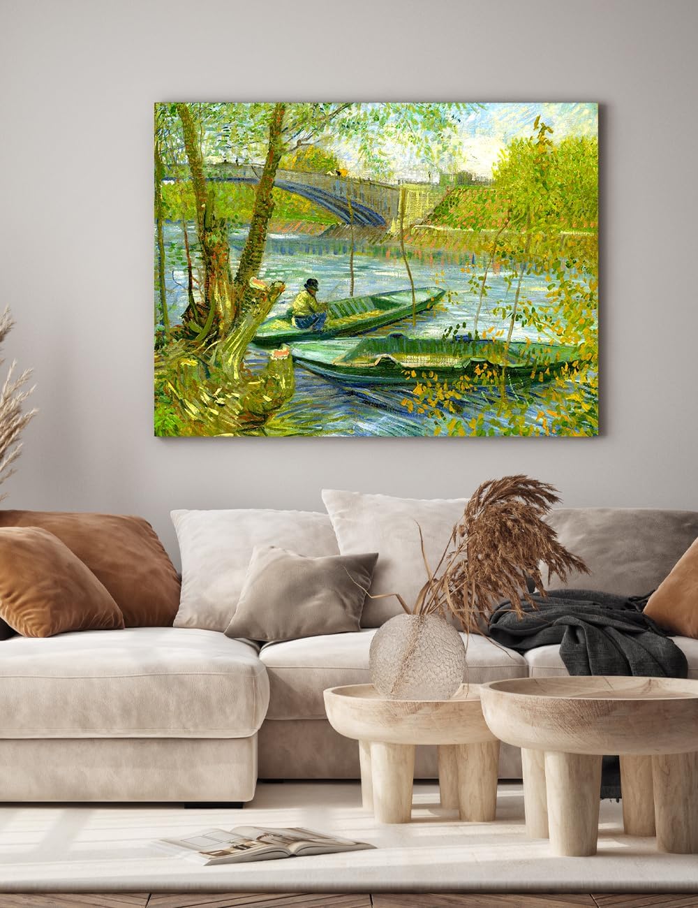 DECORARTS - Vincent Van Gogh Fishing in the Spring, Pont de Clichy Wall Art, Large Giclee Canvas Print Gallery Wrapped Van Gogh Art 40x30, Made in USA