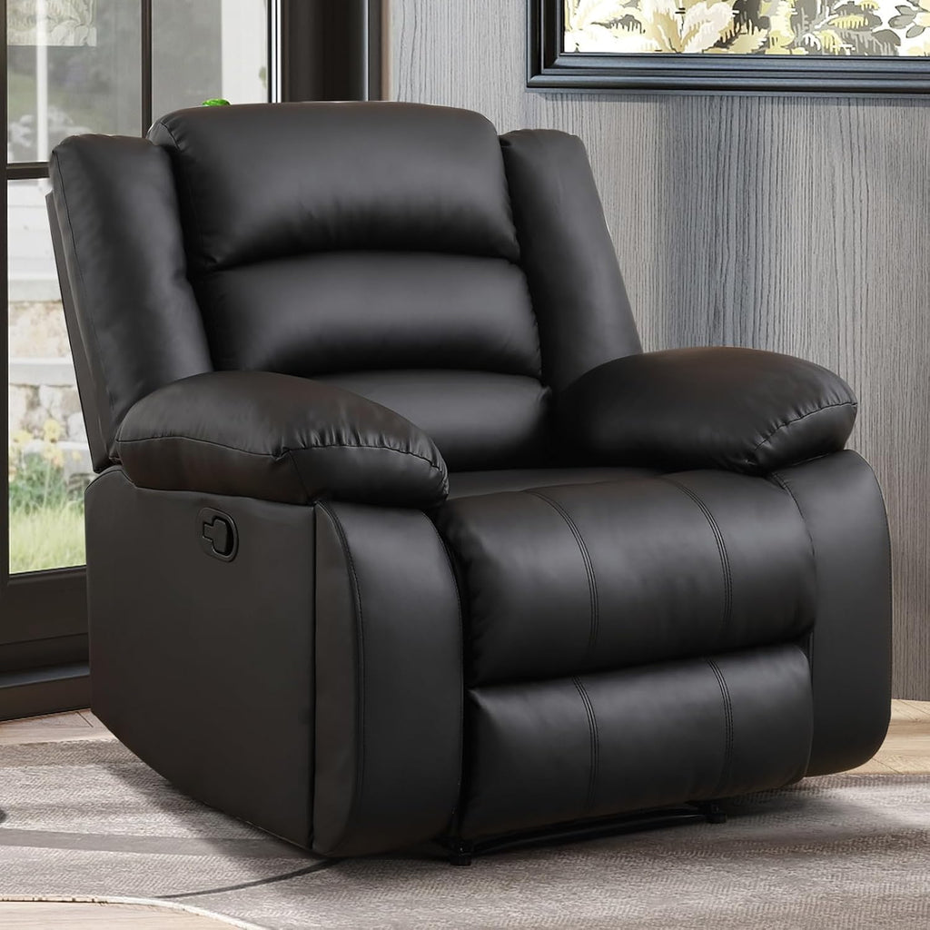 EBELLO Manual Recliner Chair, Faux Leather Reclining Chair with Hidden Cup Holders, Overstuffed Armrests and Back, Manual Single Sofa for Adult, Black