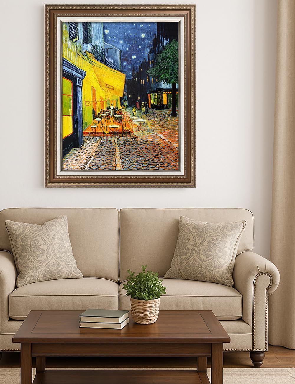 DECORARTS - Cafe Terrace At Night, Vincent Van Gogh Art Reproduction. Giclee Print on Acid Free Cotton Canvas Match with Bronze Frame for Wall Decor.