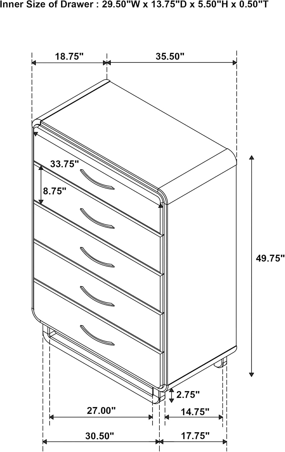 Coaster Home Furnishings - Amsbury - Wood - 5-Drawer Chest with Matte Nickel Hardware, Metal Glides and Curved Handles - Transitional - Bedroom - Nutmeg - 224275