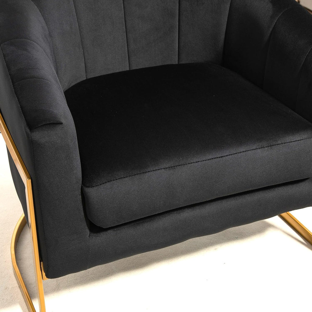 Container Furniture Direct Velvet Modern Accent Armchair - Luxury Gold Frame | Versatile Seating for Living Room, Bedroom, Office, Black