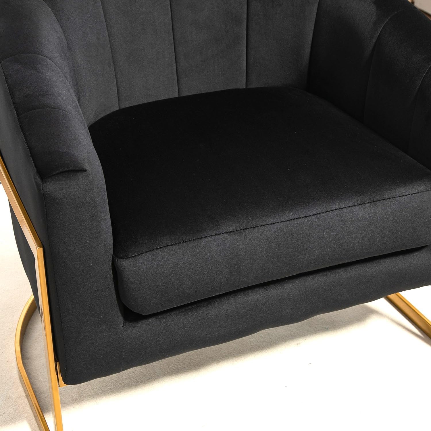 Container Furniture Direct Velvet Modern Accent Armchair - Luxury Gold Frame | Versatile Seating for Living Room, Bedroom, Office, Black