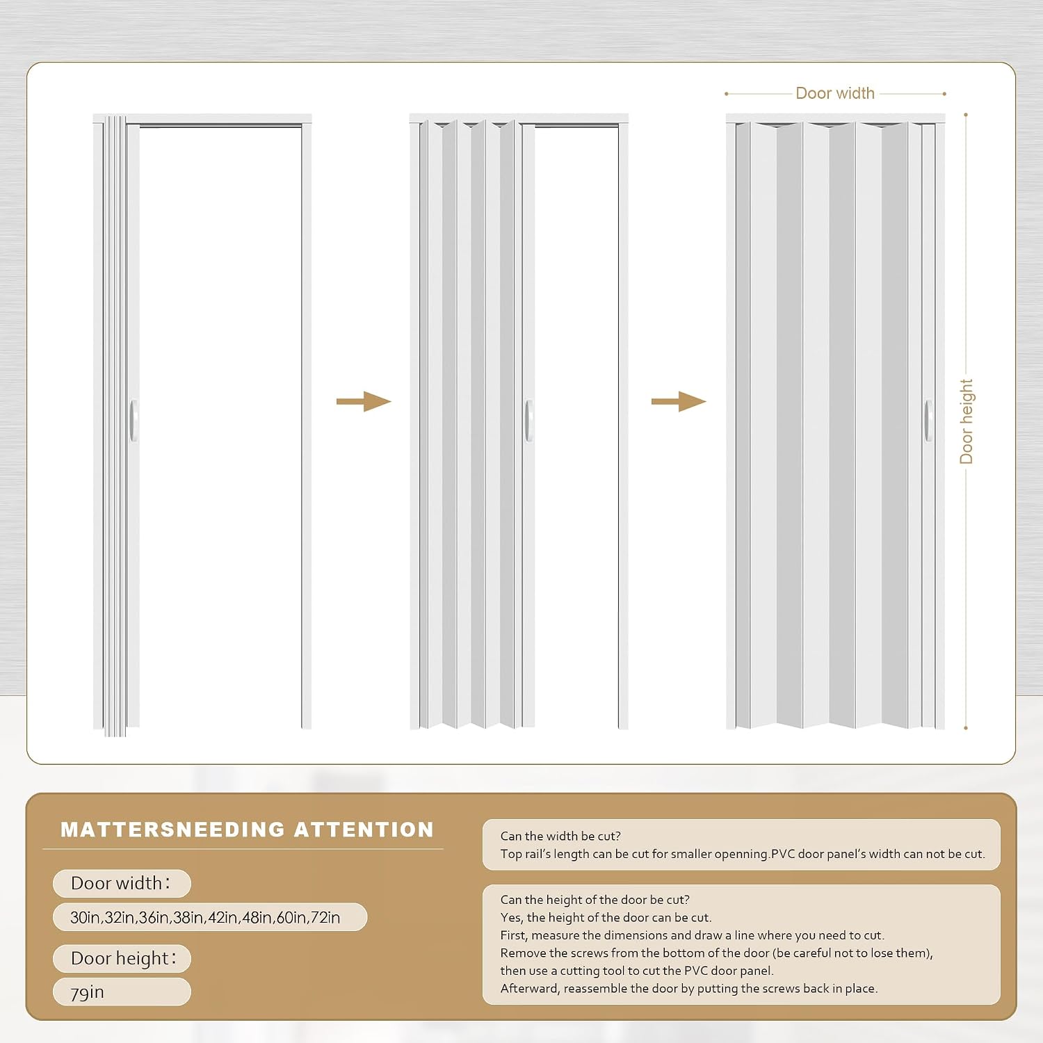 24X79in Interior Accordion Doors for Small Openning, White PVC Folding Closet Door, Two-Side Handle Latch Includes