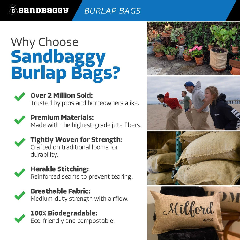 Sandbaggy Burlap Bags Large 24' x 40' - Potato Sack Race Bags for Kids & Adults | Perfect Birthday Party Game | Shrub & Plant Frost Protection - Food Grade (Pack of 100)