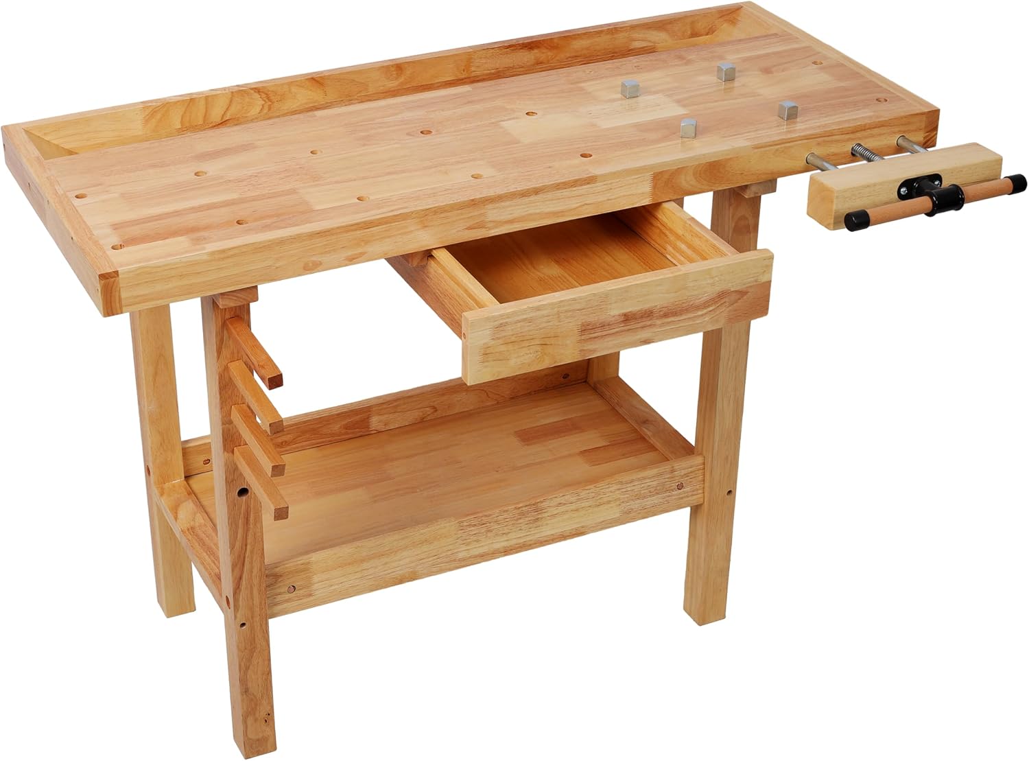Montary 48' Wood Workbench, Heavy Duty Woodworking Bench with Adjustable Handle, 330Lbs Load Capacity Woodworking Table Work Bench with Drawer & Shelf for Garage, Workshop, Home Storage