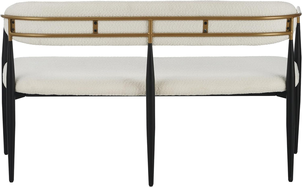 Christopher Knight Home Names Modern Metal Loveseat, Living Room Boucle Fabric Upholstered Settee, Curved Open Backrest 2-Seater Sofa, Cozy Couch for Bedroom/Apartment/Home Office, Black+ Gold + Beige