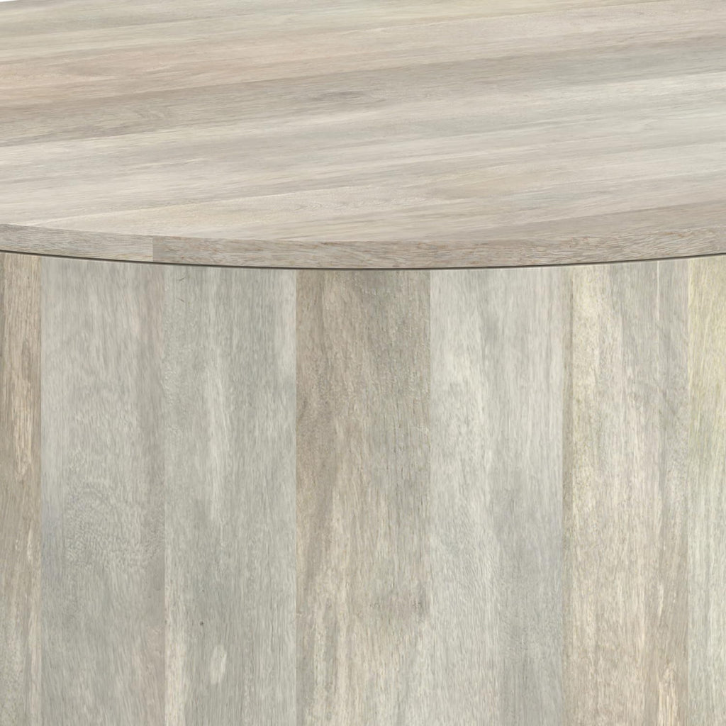 SIMPLIHOME Millbury Drum Coffee Table - 36 inch Wide Solid Mango Wood Round Living Room Table in White Wash, Contemporary Cocktail Table for Family Room or Lounge with Large Surface, Assembled