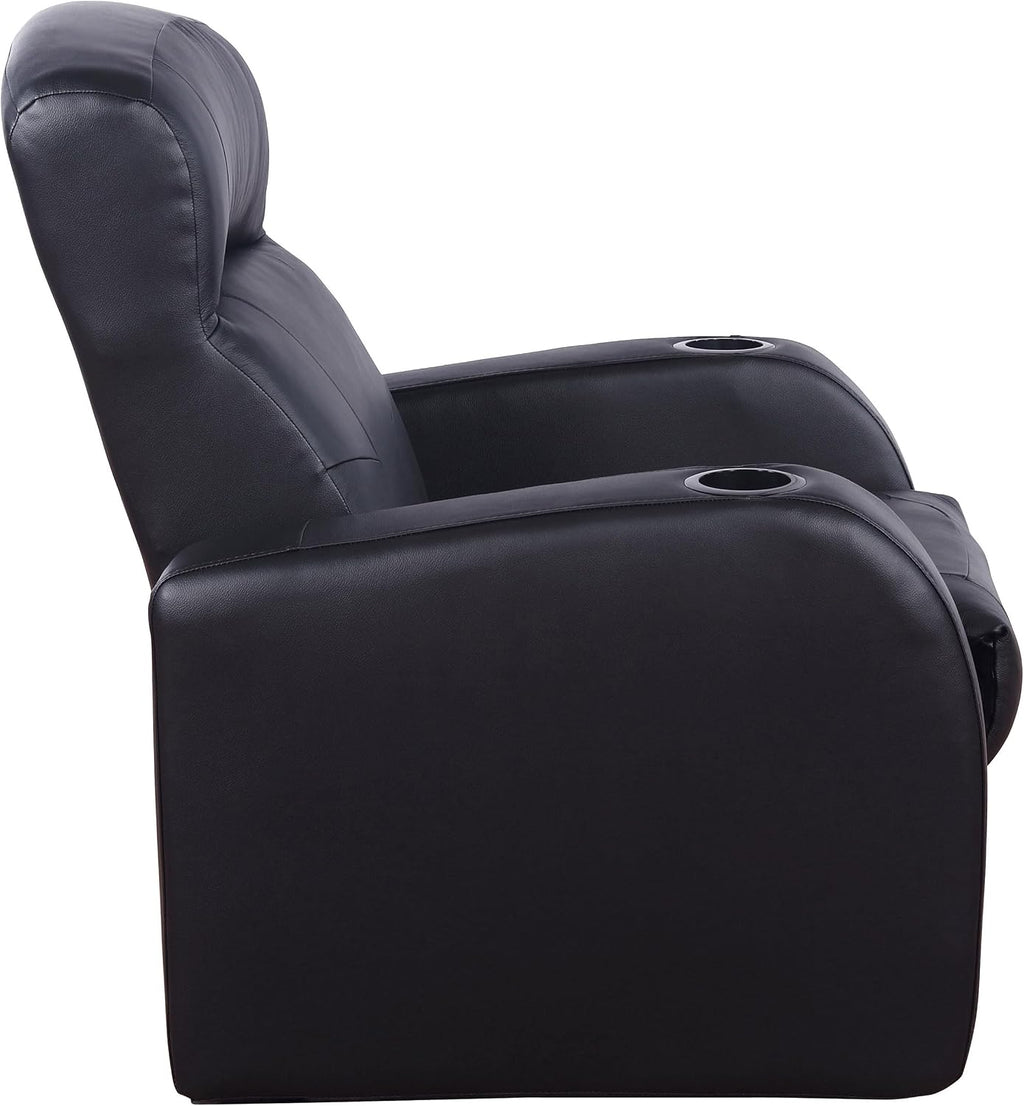 Coaster Home Furnishings - Cyrus - Wood - 7-Piece Upholstered Theater Seating with Cup Holders, Manual Recline and Hidden Storage - Living Room & Home Theater - Black - 600001-S5B