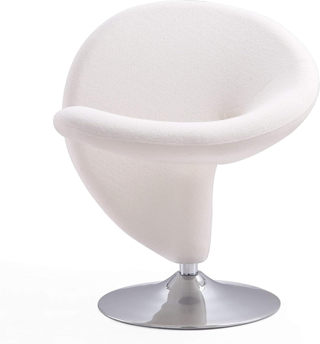 Manhattan Comfort Curl Swivel Accent Chair Set of 2 with 360° Turn, Fully Assembled, Upholstered in Wool Blend, Modern Ergonomic Design with Polished Chrome Base, Living Room & Office, Set of 2, Cream