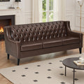 GDFStudio 78.75' 3-Seater Sofa, Button Tufted Backrest Big Comfy Couch with Cushions, Mid Century Modern Couches Home Living Room Sofa, Upholstered Sofas & Couches for Apartment Bedroom, Dark Brown