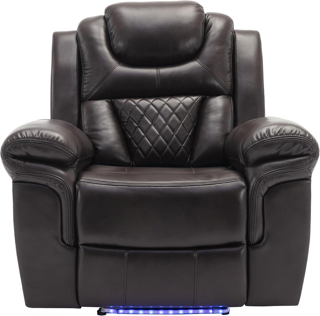 ERYE Manual Recliner Chair with LED Light Strip for Living Room, Bedroom, Manual Reclining Home Theater Seating Armchair, Faux Leather Tufted
