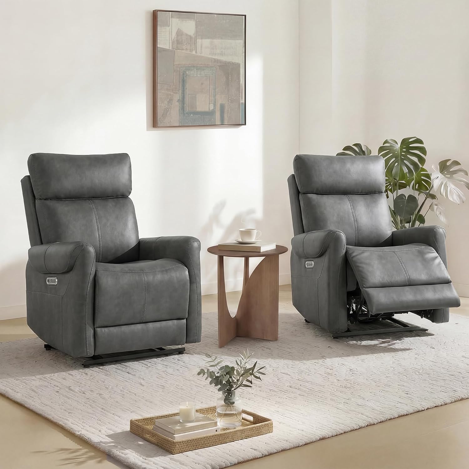 KISLOT Wall Hugger Recliner Chair for Adults, Faux Leather RV Recliner with USB Charging Ports Electric Power Reclining Sofa for Living Room Home Theater Seating Bedroom