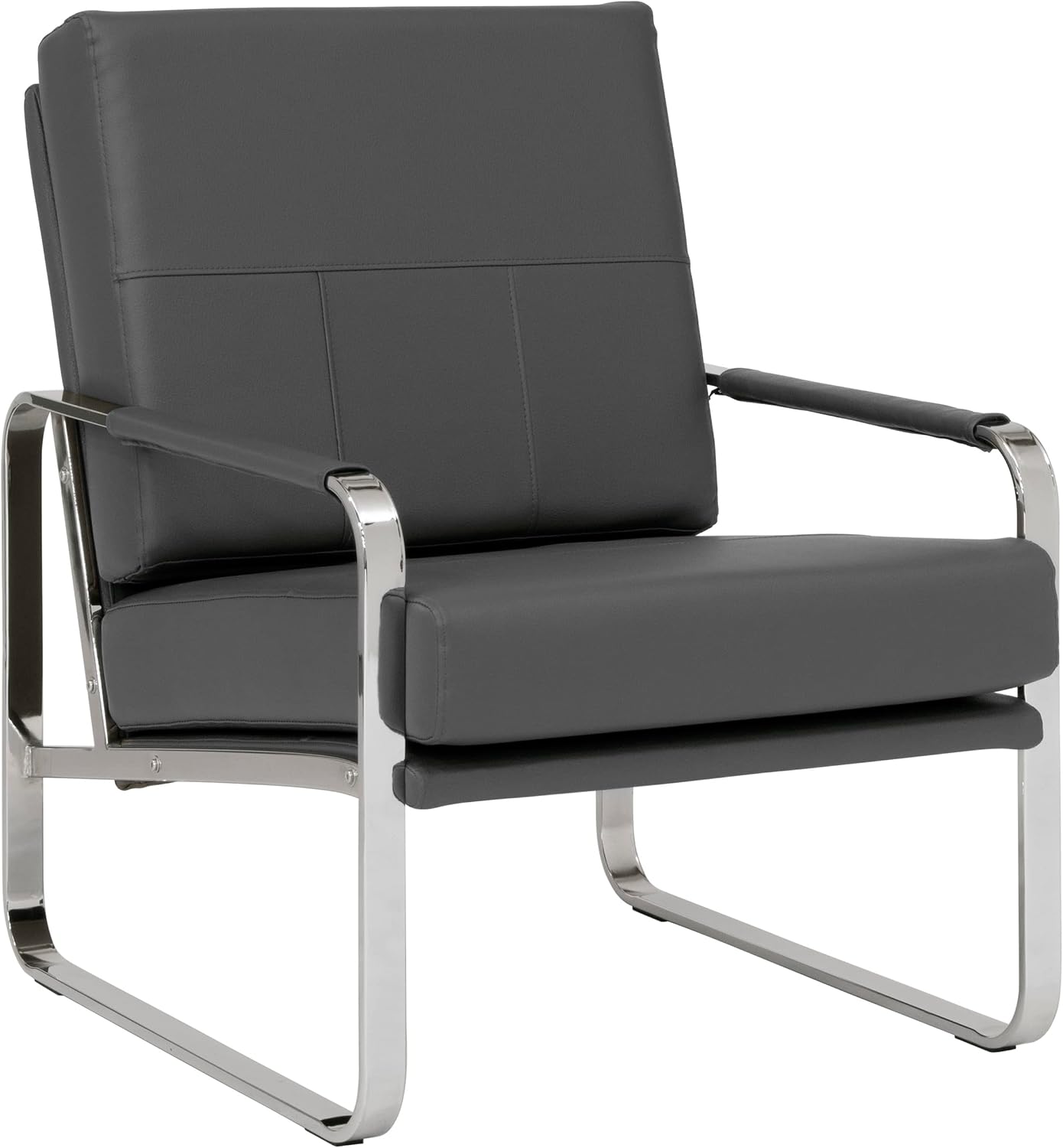 Studio Designs Home Allure Modern Accent Chair in Blended Leather, Chrome/Smoke Gray