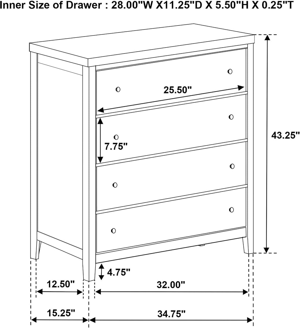 Coaster Home Furnishings - Wilkes - Wood - 4-Drawer Chest with Brushed Nickel Hardware, Center Metal Glides and Tapered Legs - Transitional - Bedroom - Dark Cocoa - 224425