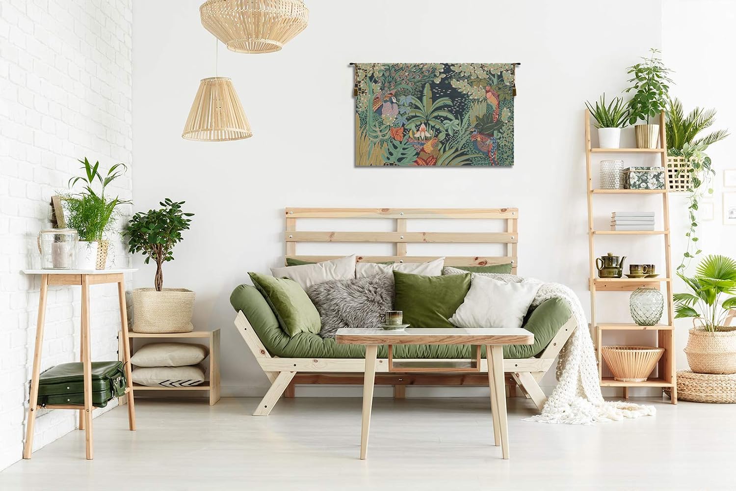 Charlotte Home Furnishings Inc. Jungle And Four Birds French Tapestry Wall Hanging, 20 x 30 Inch, Viscose Cotton and Polyester Blend Wall Art, Perfect For Home Decor, Wall Decor by Anne Leurent