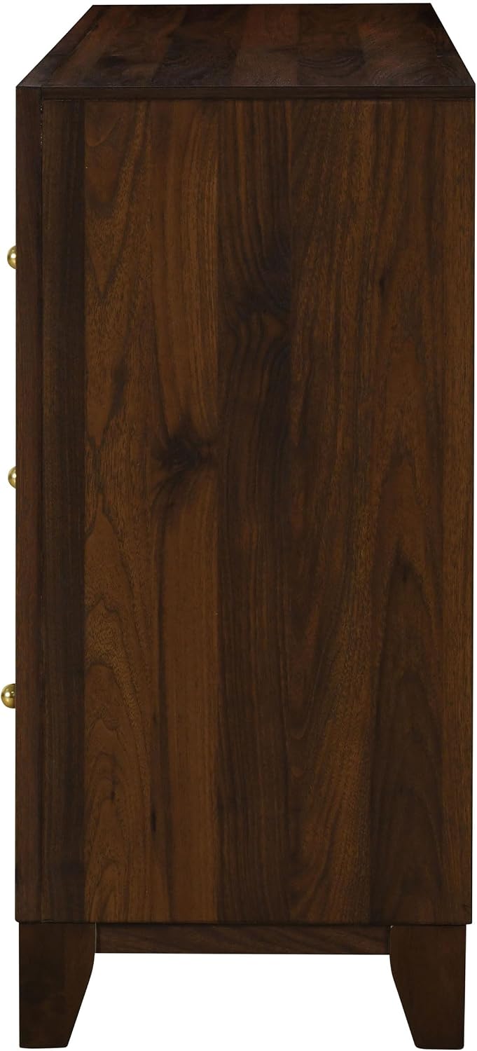 Coaster Home Furnishings - Welsley - Engineered Wood - 6-Drawer Dresser with Gold Round Knobs, Block Legs, Mitered Trim, Transitional Style - Bedroom - Walnut - 223443