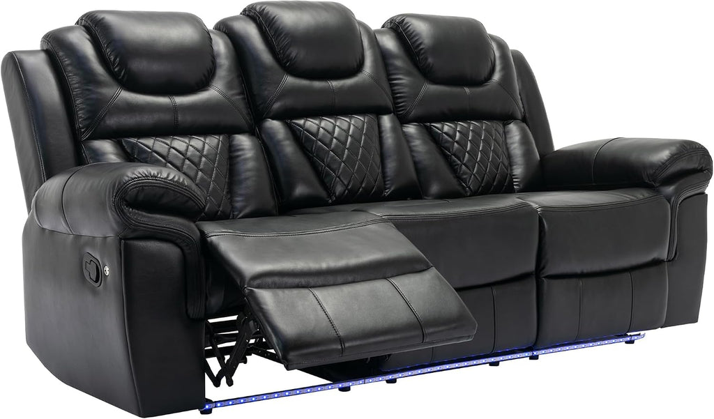 Merax Recliner Chairs Home Theater Seating, with Center Console, Cup Holders, USB Ports, Power Sockets, LED Light Strip
