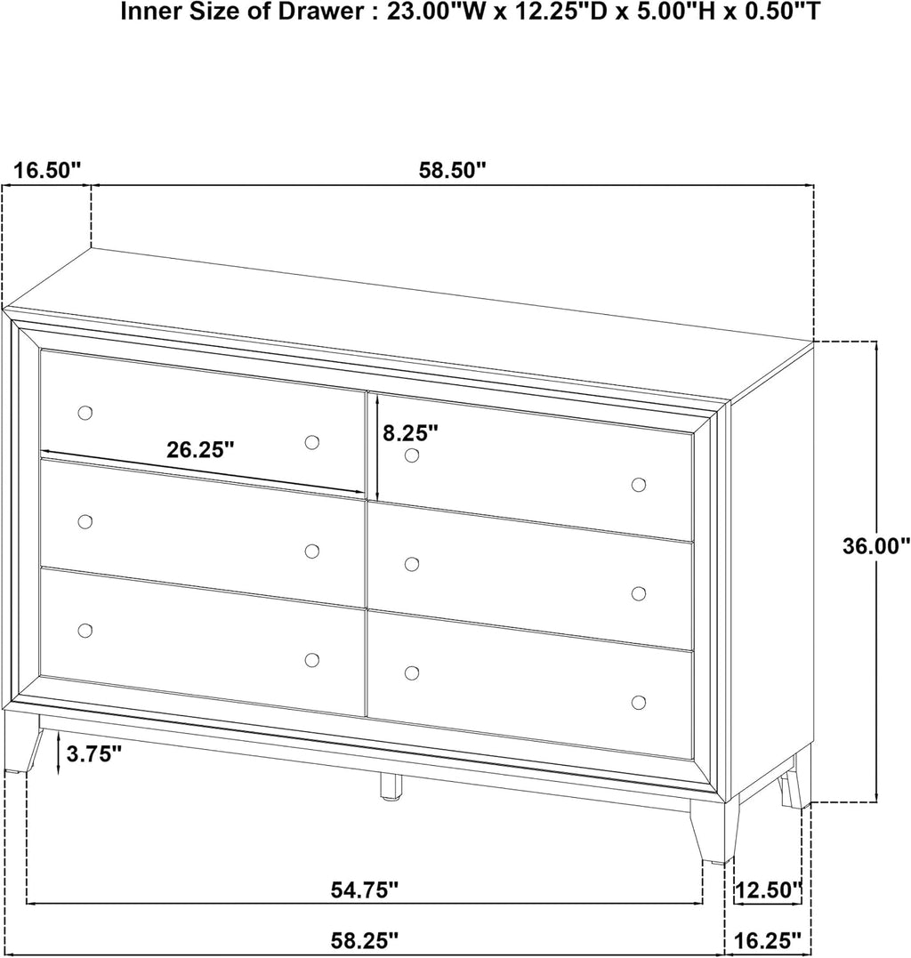 Coaster Home Furnishings - Welsley - Engineered Wood - 6-Drawer Dresser with Gold Round Knobs, Block Legs, Mitered Trim, Transitional Style - Bedroom - Walnut - 223443