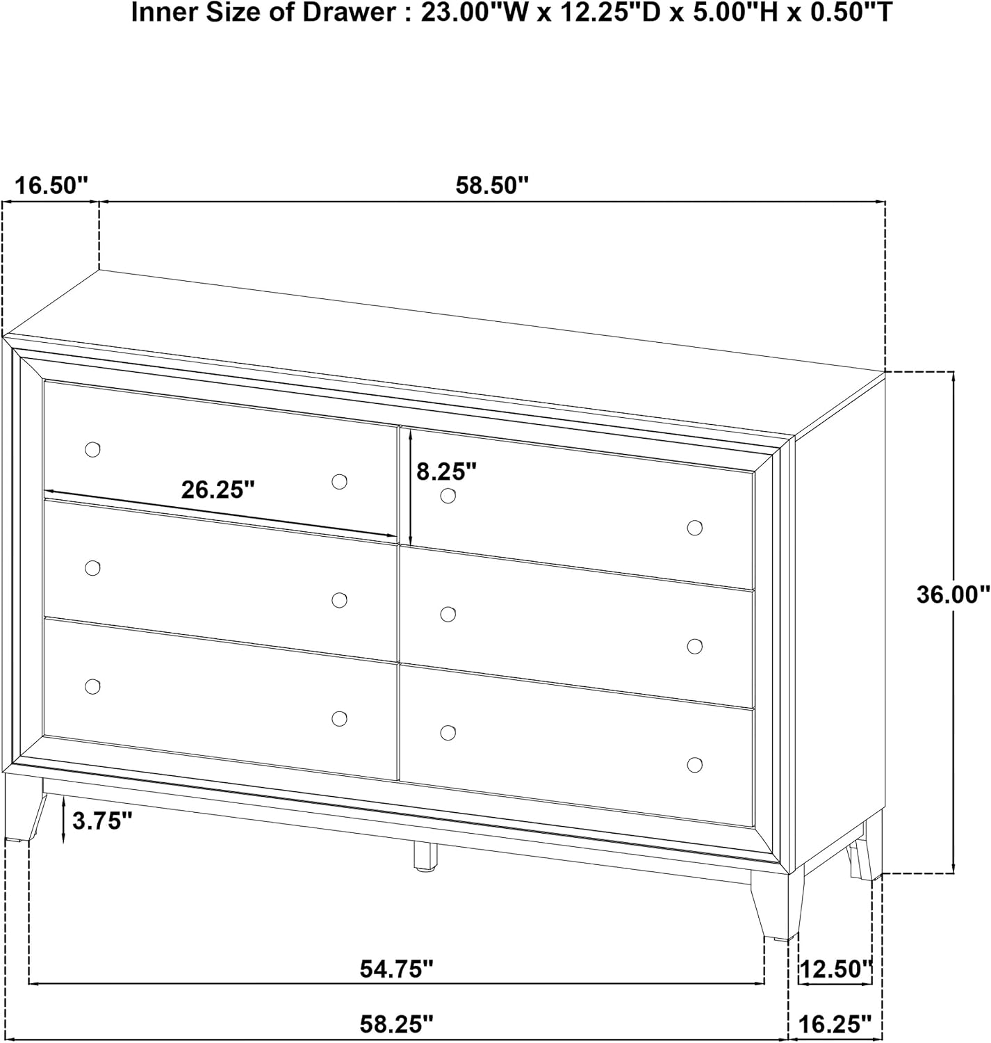 Coaster Home Furnishings - Welsley - Engineered Wood - 6-Drawer Dresser with Gold Round Knobs, Block Legs, Mitered Trim, Transitional Style - Bedroom - Walnut - 223443