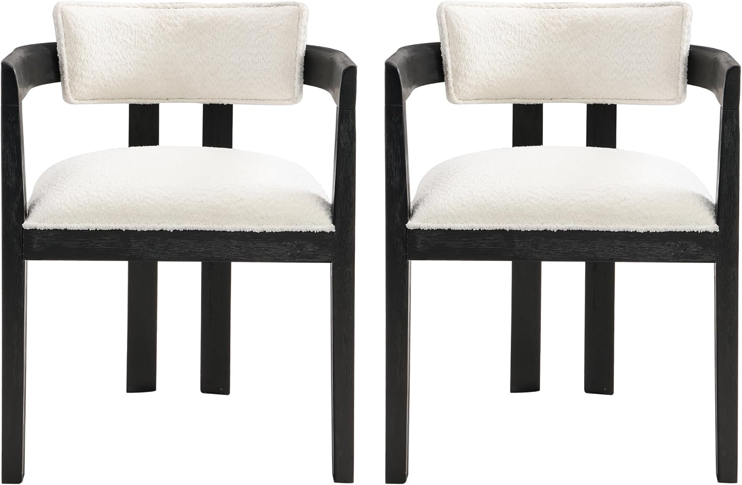 Christopher Knight Home Falcon Boucle Fabric Upholstered Dining Chairs Set of 2, Modern Wooden Dining Armchair, Curved Backrest Kitchen Side Chair,Living Room Accent Chair Extra Seat,Black+Milky White