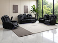 Power Recliner Sofa Set with Storage Armrest, Living Room Furniture Sets, Black Breathing Leather Reclining Sofa Couch with Drop-Down Table/Cup Holder/LED Light/USB Port for Living Room/Home