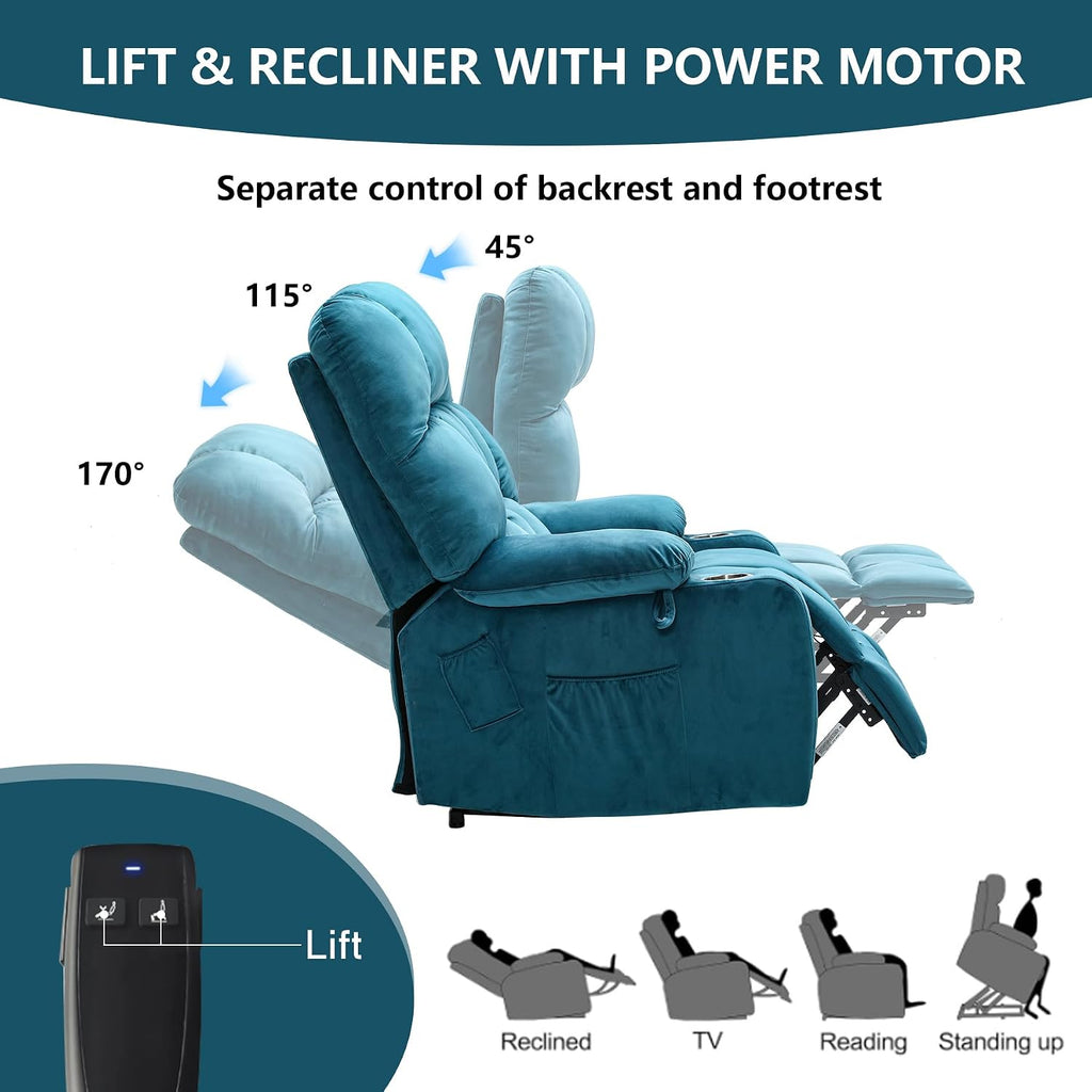 Oversized Recliner Chairs for Big and Tall 400 LBS, 25.5' Extra Wide Electric Lift Chair with Massage and Heat, Large Power Recliners for Living Room, Home Theater, Wall Hunger, Dark Green