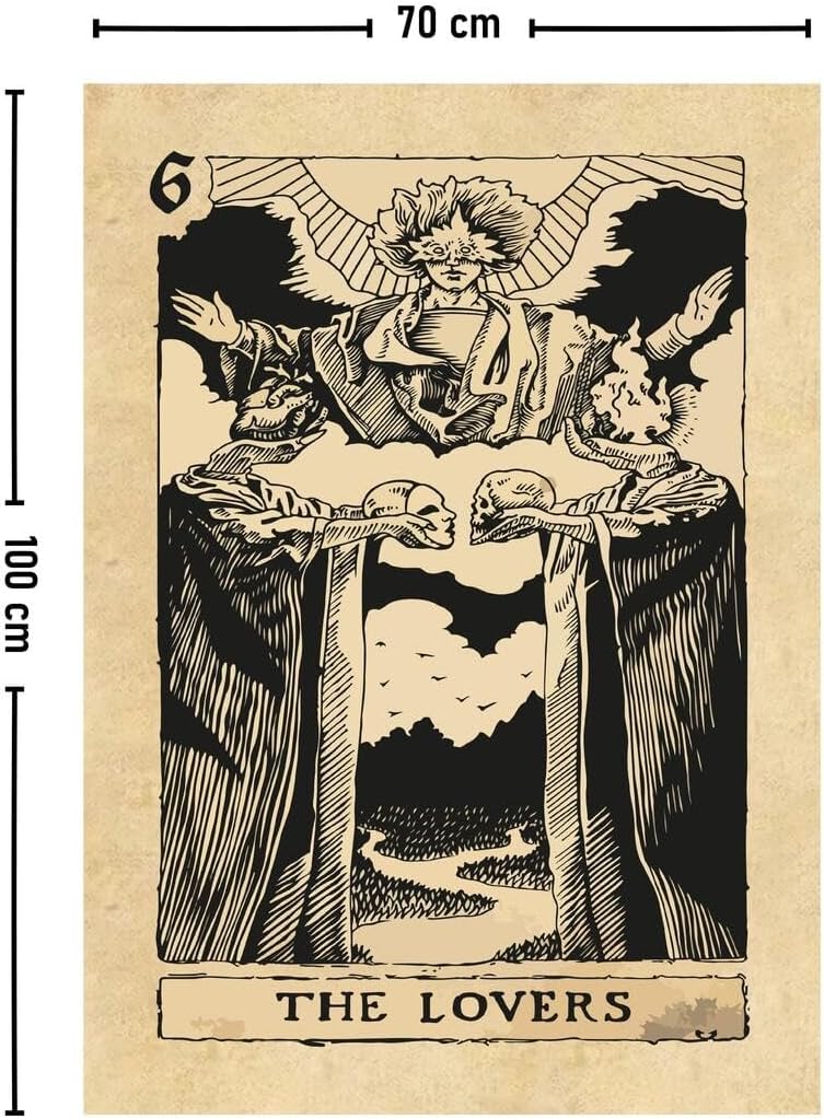 Tarot Card The Lovers Tapestry Wall Hanging 65x40cm Cotton Rectangle Famous Painting Design Home Decor Dorm Room Art - Navy Blue, 55x79 inch