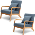 ELUCHANG Mid-Century Modern Accent Chair with Lumbar Pillow,Upholstered Armchair,Linen Fabric Comfy Reading Chair, Lounge Side Chair for Living Room Bedroom Apartment,Easy Assembly(Blue,2pcs)