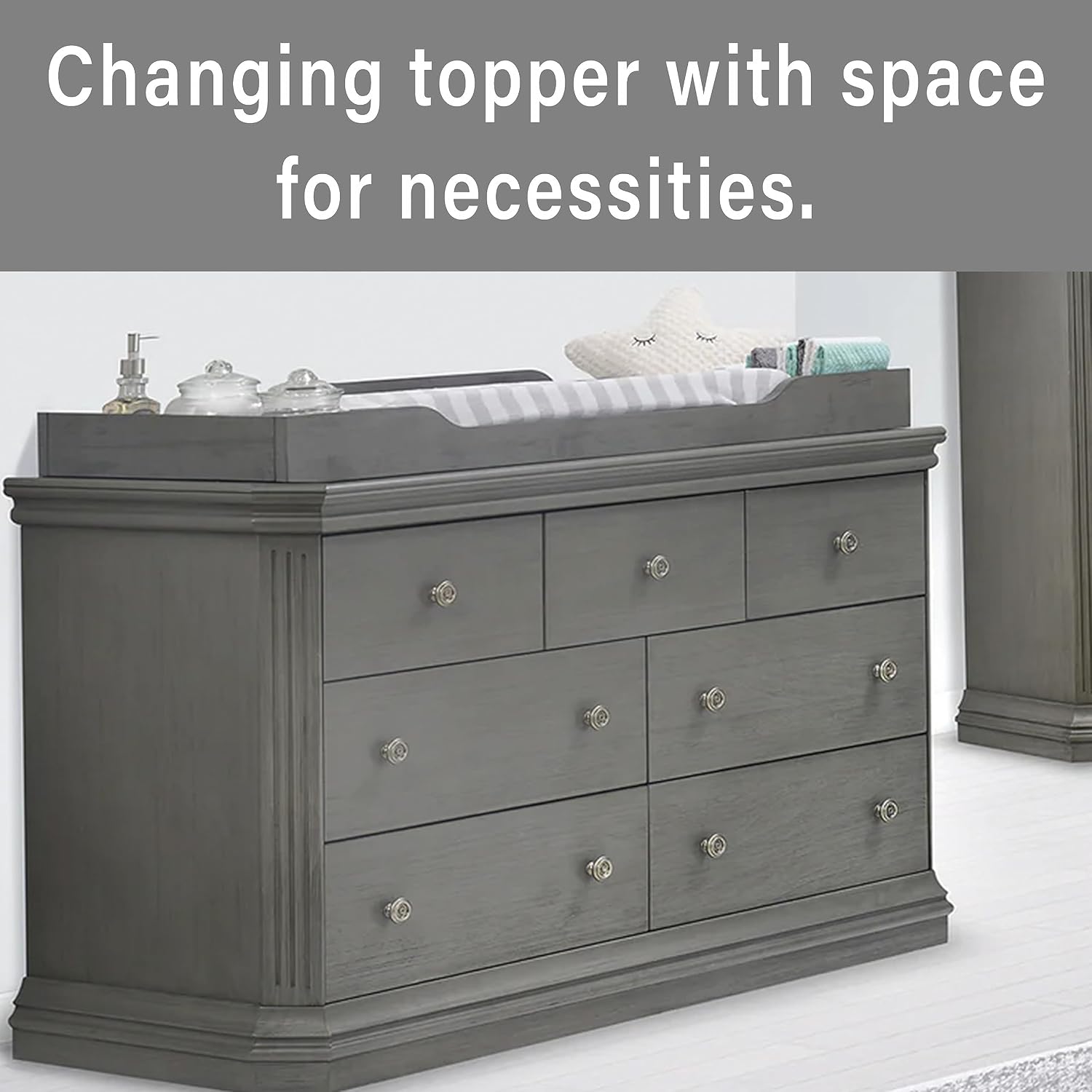 Sorelle Furniture Changing Table Topper for Dresser, Dressing and Diaper Changing Solution for Baby Dresser, Nursery Furniture-Stone Gray